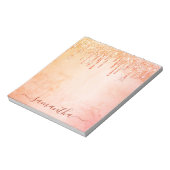 Koraal roos goudroze glitter marmer glazen monogra notitieblok (Linkerzijde)