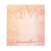 Koraal roos goudroze glitter marmer glazen monogra notitieblok (Voorkant)