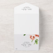 Koraal Roos & groen bladeren bruiloft All In One Uitnodiging (Buitenkant)