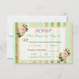 Koraal Roos Groene Floral Striped Wedding RSVP-kaa RSVP Kaartje