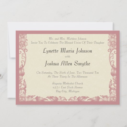 koraal Roos Ivory Cream Wedding Kaart (Voorkant)