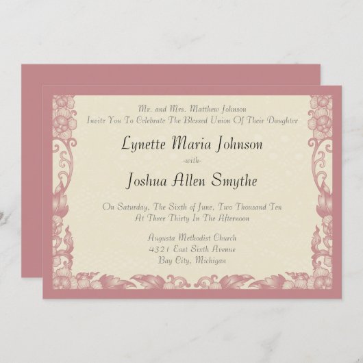  koraal Roos Ivory Cream Wedding Kaart (Voorkant / Achterkant)