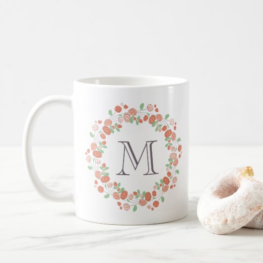 koraal roos met baarmoedermonogram koffiemok (Met donut)
