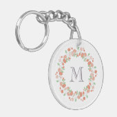 koraal roos met baarmoedermonogram sleutelhanger (Voorkant Links)