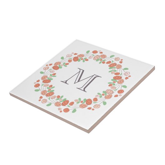 koraal roos met baarmoedermonogram tegeltje (Zijkant)