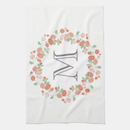 koraal roos met baarmoedermonogram theedoek (Verticaal)