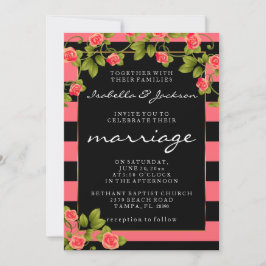 Koraal Roos op koraal- en zwarte strepen Kaart