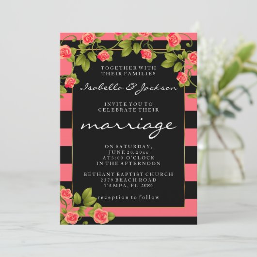 Koraal Roos op koraal- en zwarte strepen Kaart (Staand voorkant)