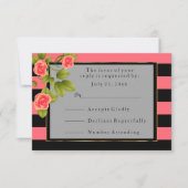 Koraal Roos op koraal- en zwarte strepen RSVP Kaartje (Voorkant)