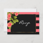 Koraal Roos op koraal- en zwarte strepen RSVP Kaartje (Achterkant)
