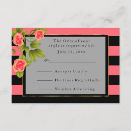 Koraal Roos op koraal- en zwarte strepen RSVP Kaartje