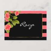 Koraal Roos op koraal- en zwarte strepen RSVP Kaartje (Achterkant)