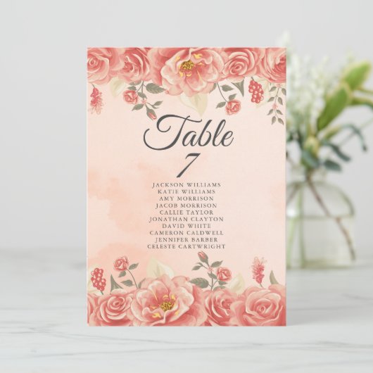 koraal Roos Peach Wedding Seating Chart (Staand voorkant)