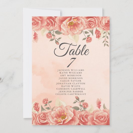 koraal Roos Peach Wedding Seating Chart (Achterkant)