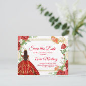 Koraal Roos Quinceañera 15 anos, behalve datum Bedankkaart (Staand voorkant)