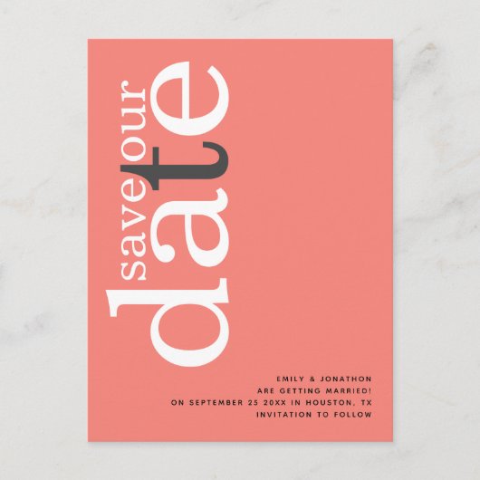 Koraal Roos Roze QR-codetekst Opslaan Datum Briefkaart (Voorkant)