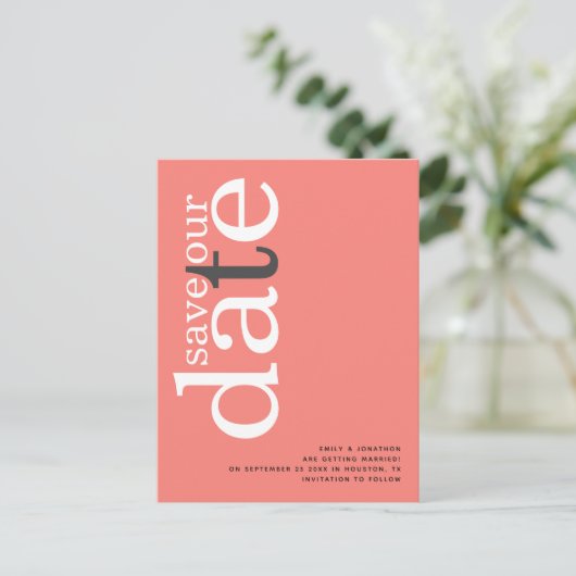 Koraal Roos Roze QR-codetekst Opslaan Datum Briefkaart (Staand voorkant)