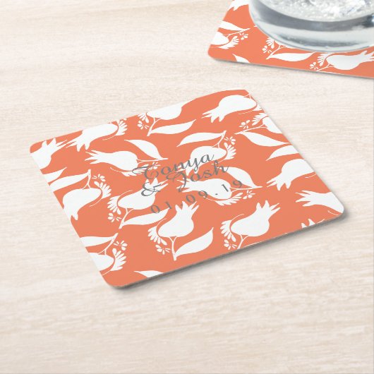 Koraal Roos Silo Pattern Kartonnen Onderzetters (Schuin)