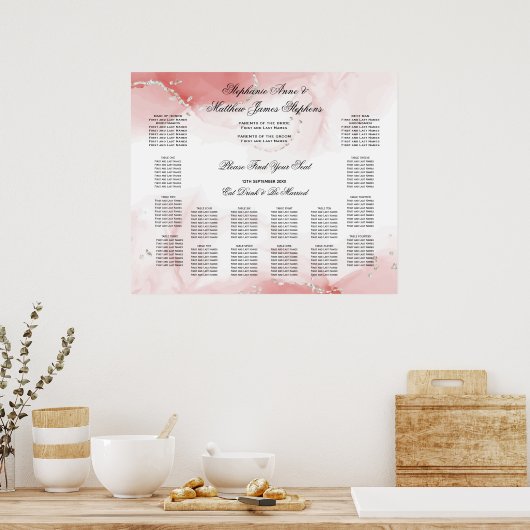 Koraal Roos Silver Wedding 14 Tafelzitje Poster (Keuken)