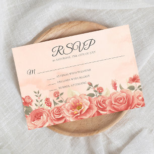  koraal Roos Tuin Waterverf Peach Wedding RSVP Kaartje