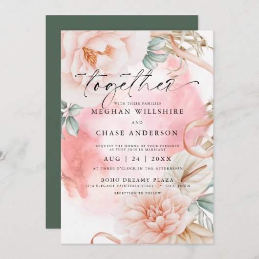 Koraal Roos Waterverf Bouquet Kaart (Voorkant / Achterkant)