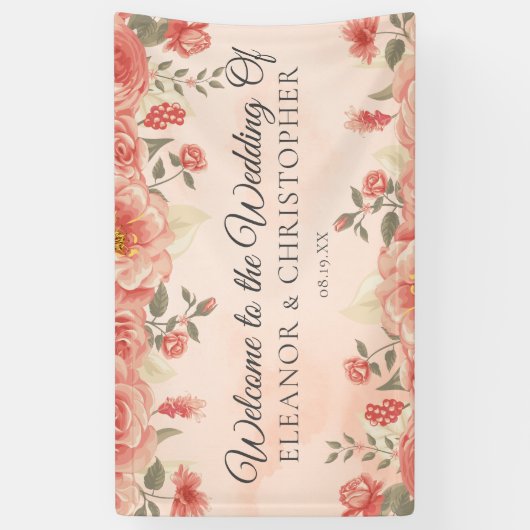  koraal Roos Waterverf bruiloft Welkom Spandoek (Verticaal)