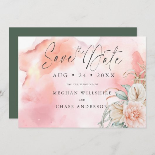 Koraal Roos Waterverf Floral (Voorkant / Achterkant)