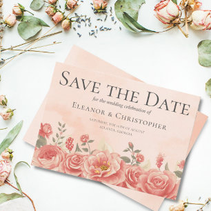 koraal Roos Waterverf Peach Summer Floral Save The Date