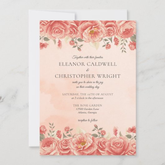 koraal Roos Waterverf Perzik Boho Wedding Kaart (Voorkant)