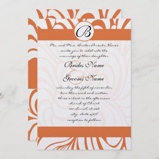 Koraal Roos wervelt bruiloft uitnodigingen (Voorkant / Achterkant)