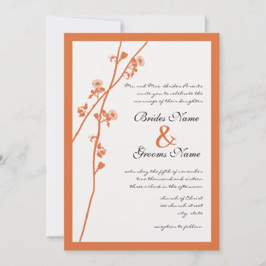 Koraal Roos Wildflower Branch Wedding Invites Kaart (Voorkant)