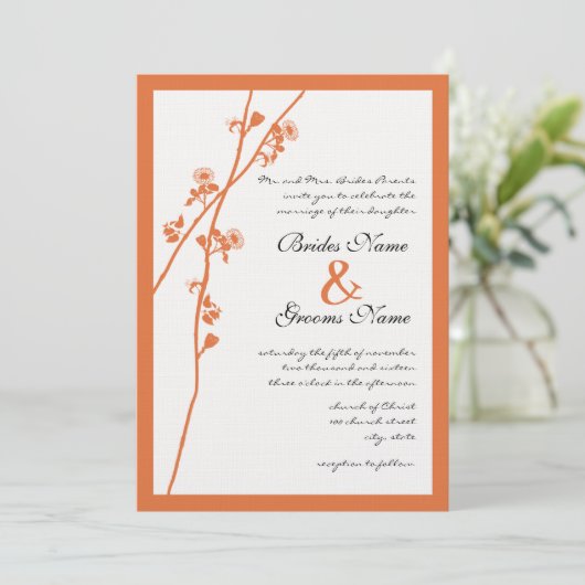 Koraal Roos Wildflower Branch Wedding Invites Kaart (Staand voorkant)