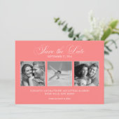 Koraal Roze 3-Foto Sjabloon Trouw Save the Date (Staand voorkant)