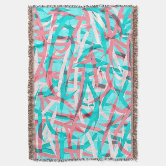 Koraal Roze Aqua Blauw Abstract Artsy Pattern Deken (Voorkant Verticaal)
