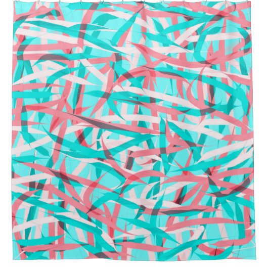 Koraal Roze Aqua Blauw Abstract Artsy Pattern Douchegordijn (Voorkant)