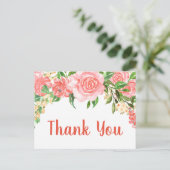 Koraal Roze Aquarelrozen Bedankt Briefkaart (Staand voorkant)