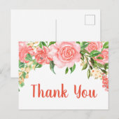Koraal Roze Aquarelrozen Bedankt Briefkaart (Voorkant / Achterkant)