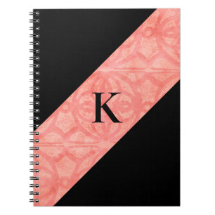 Koraal Roze Batik en Zwart Monogrammed Notitieboek