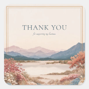 Koraal Roze Berglandschap Serene Vista Goud Vierkante Sticker