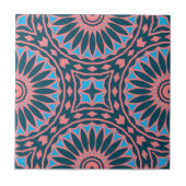 Koraal Roze Blauw Kaleidocopic Geometrisch Patroon Tegeltje (Voorkant)
