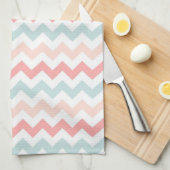 Koraal, Roze, Blauwe Chevron Theedoek (Quarter Fold)