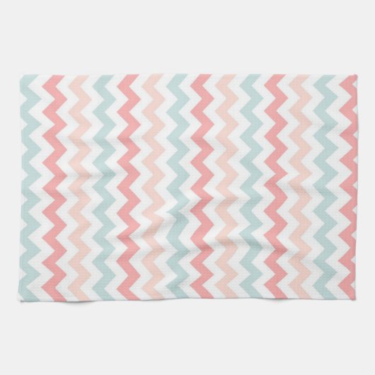 Koraal, Roze, Blauwe Chevron Theedoek (Horizontaal)