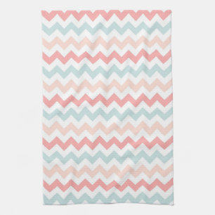 Koraal, Roze, Blauwe Chevron Theedoek
