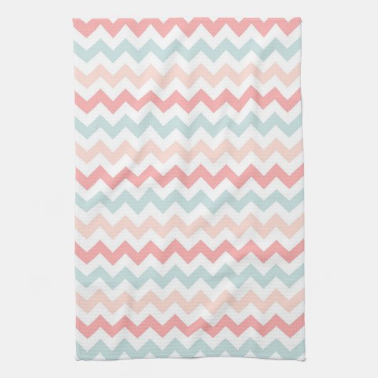 Koraal, Roze, Blauwe Chevron Theedoek (Verticaal)