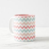 Koraal, Roze, Blauwe Chevron Tweekleurige Koffiemok (Voorkant links)
