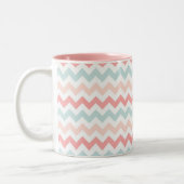Koraal, Roze, Blauwe Chevron Tweekleurige Koffiemok (Links)