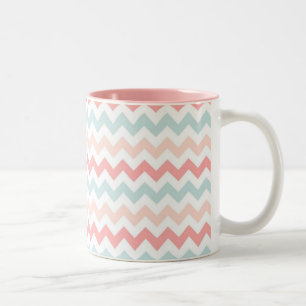 Koraal, Roze, Blauwe Chevron Tweekleurige Koffiemok