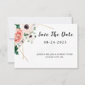 Koraal Roze Bloemen Bruiloft Save The Date