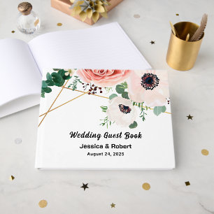 Koraal Roze Bloemen Elegante Bloemen Huwelijk Cust Gastenboek