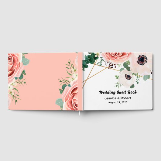 Koraal Roze Bloemen Elegante Bloemen Huwelijk Cust Gastenboek (Volledig)